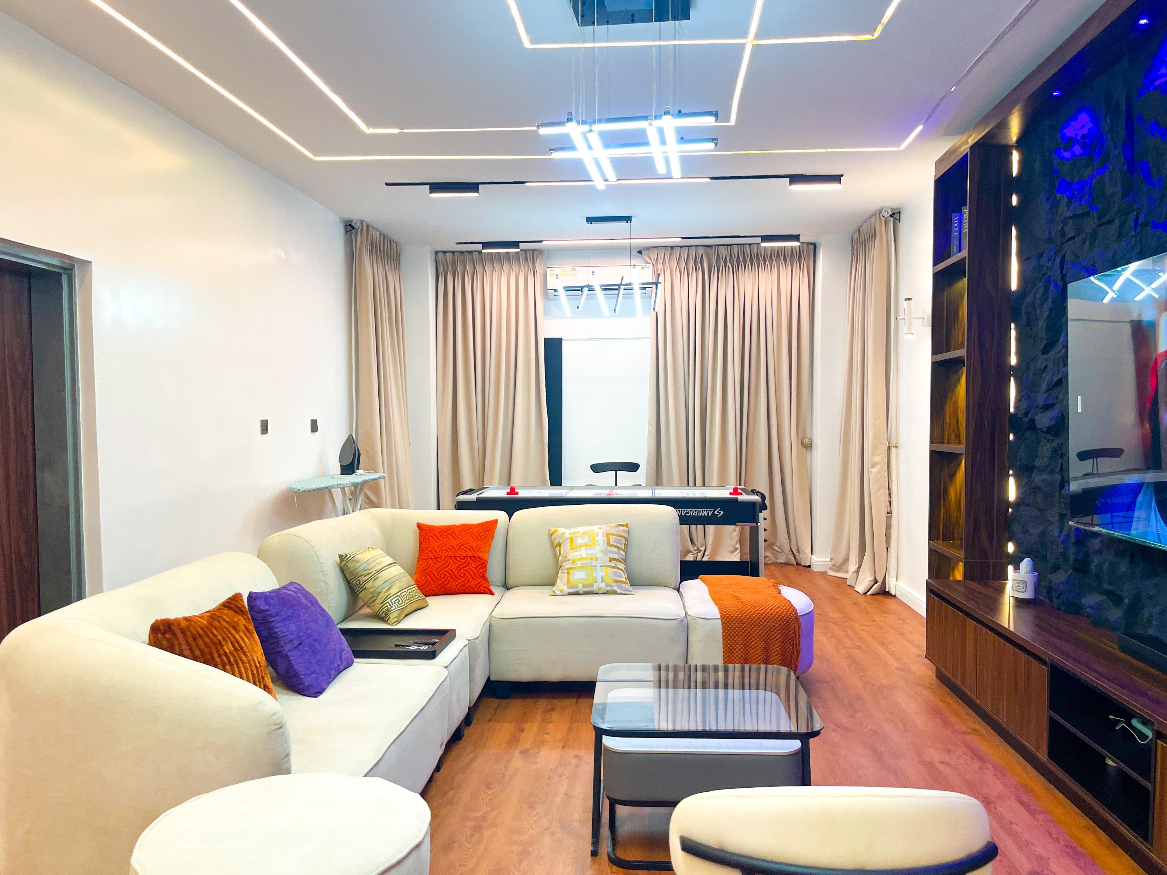 Living room at The Arcade Loft in Utako, Abuja